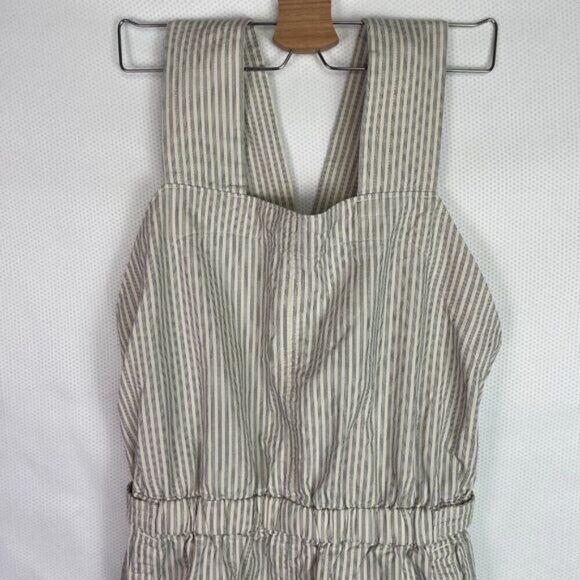 Everlane The Fatigue Apron Organic Cotton Linen Blend Jumpsuit Navy Stripe 8 - Picture 5 of 9